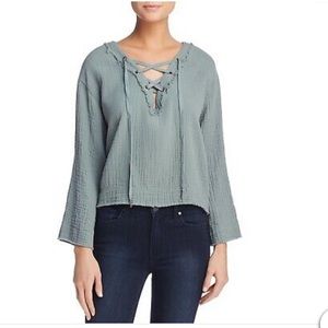 cloth & stone pullover frayed bell sleeve top